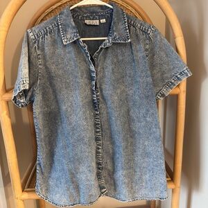 Joan Rivers Acid Wash Denim Button-Down Shirt - Blue